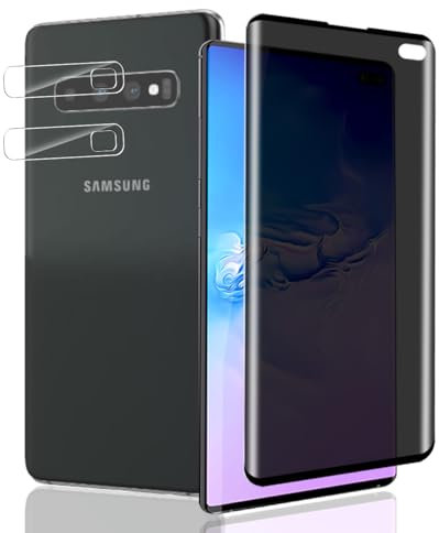 Jaavkkma 1 Pièce Verre Trempé Anti Espion pour Samsung Galaxy S10 Plus Protection D'écran + 2 Pièces Protecteur Caméra, Dureté 9H/Anti-Spy, Protège Écran pour Galaxy S10 Plus - Privacy Vitre Trempé