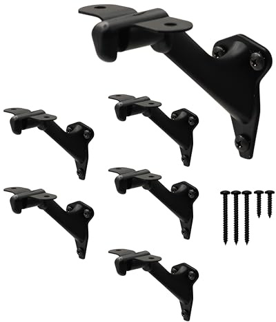 NACETURE Handrail Brackets for Stairs – 6 Pack Heavy-Duty 3-Inch Black Handrail Brackets for Stairs, Indoor/Outdoor Banister Support