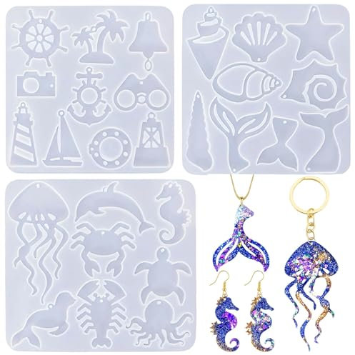 AMSNINK 3 Stücke Meerestiere Silikonformen Gießformen, Gießformen Silikon, Epoxidharz Formen Silikon, Dfür Anhänger Halskette Schmuck Diy Kunst Machen Dekoration