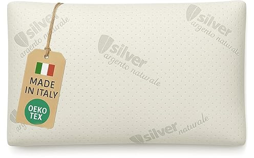 Cuscino in Fiocco di Memory Foam | Ergonomico e Traspirante | Supporto Ottimale per Collo e Cervicale, Adatto a Tutte le Posizioni del Sonno | Fodera Ipoallergenica in Argento Naturale |