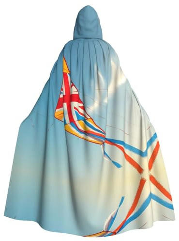 WZYCWB Flag Kite Patterned Halloween Hooded Cape, Adult Large Carnival Robe for Masquerade, Role Play