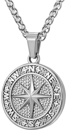 murtoo Silber Münze herren, halskette kette, silberkette herren, kompass kette, kompass anhänger, edelstahl halskette, geschenk damen Weizenkette 55cm