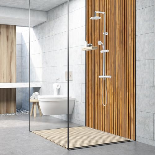 dedeco 1tlg. Duschrückwand Holz V6 90x200cm Aluminium 3mm UV glänzend | Duschrückwand & Badrückwand aus Aluverbundplatte mit UV-Lack glänzend – fugenlos, wasserfest, pflegeleicht, als Fliesenersatz