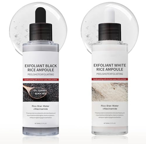 Black Rice Ampoule White Rice Peeling Serum, Peeling Gesicht mit Schwarzem & Weißem Reis, Gesichtspeeling & Porenreiniger Gesicht, Mitesserentferner, Feuchtigkeit & Pflege gegen Pigmentflecken