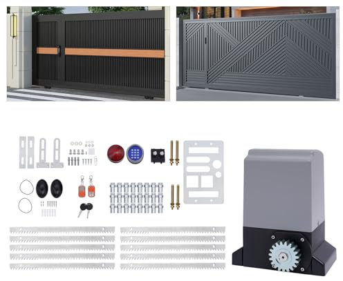 Schiebetorantrieb Set bis 1200 kg 550W Garagentorantrieb mit 2 Fernbedienung und 6m Zahnstange,Hoftorantrieb Automatischer Toröffner,inkl.kabelloses Zahlenschloss,Alarmleuchte