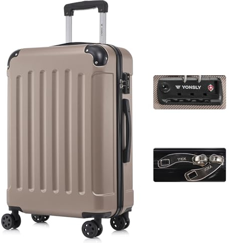 YONSLY Premium Reisekoffer TSA-Schloss,YKK-Reißverschluss Hartschalen-Koffer Trolley Rollkoffer Suitcase Handgepäck 4 Rollen (Champagner, L)