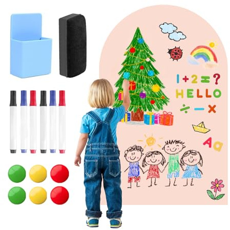 Tableau Magnétique Enfant Mural en Forme D'arche - 120 X 60 cm Tableau Mural Magnétique Arqué - Incluant Marqueurs, Effaceur pour Tableau, Lettres et Chiffres Magnétiques