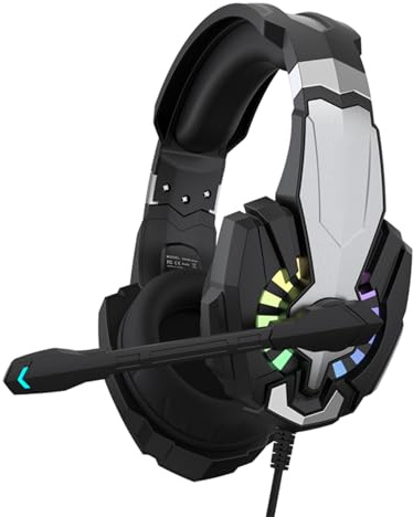 Tomvorks Casque de Jeu 3,5 Mm avec Microphone Isolant du Bruit, Lumière LED pour Ordinateur Portable, Tablette, Ordinateur de Bureau, Console Jeu (Noir)