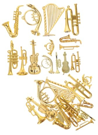 LOORGVEL 28 Stück Teiliges Weihnachtsbaumschmuck Kleine Trompete Saxophon Gitarre Miniatur Ornament Leicht Farbenfroh DIY Bastelaccessoires für Weihnachten Kompakt zum Aufhängen