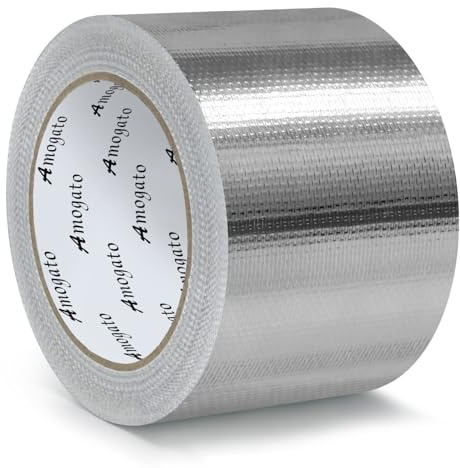 AMOGATO Fiberglass Aluminum Foil Tape - 3 inch x 66 Feet, Self-Adhesive Fiberglass Heat Shield Tape, Silver Heat Resistant Tape, Reflective Aluminum Foil Tape for HVAC, Auto, Insulation, Repair