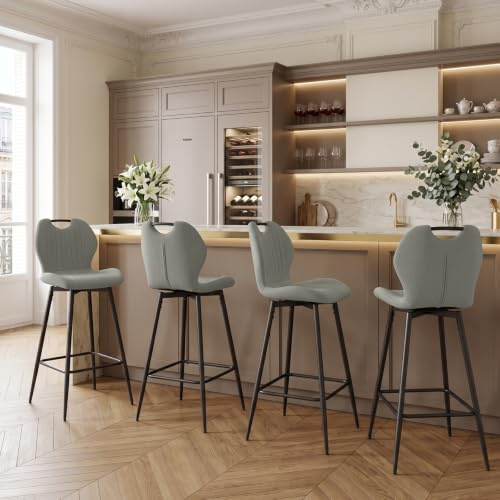 WAFTING Barhocker 360° drehbar Sitzhöhe 75 cm, 4er Set, Dunkelgrau | Fußstütze und Rückenlehne, belastbar bis 130 kg, Tragegriff, für Theke, Stehtisch und Hausbar
