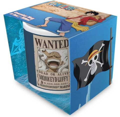 One Piece Luffy Wanted Poster 315ml Ceramic Mug, Official Licensed White Coffee Cup, Anime Pirate Artwork Tea Mug, Manga Collector Gift