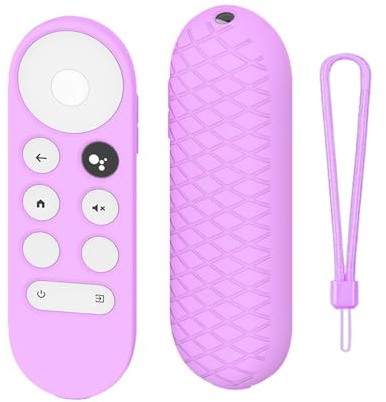 Protective Silicone Remote Cover for Google Chromecast TV 2020 Voice Remote Control, Anti-Slip Shockproof Case Cover with Lanyard-Light Purple