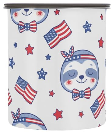 Wudan Independence Day Sloth Stars Food Storage Canisters Stainless Steel Jar Cereal Container Push Button Containers for Food Storage 900ML