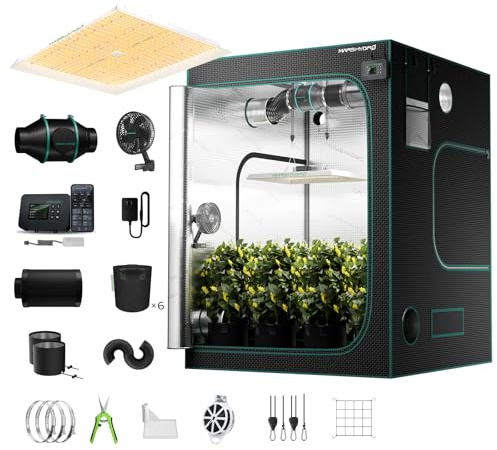 MARS HYDRO TS3000 Growzelt Komplettset 150X150X180cm für Indoor-Anbau | 420W Grow Lampe iControl mit Temperatur Feuchtigkeit Sensor 1680D Grow Tent 4 Automatik-Belüftungssatz 6 Clip-Ventilator