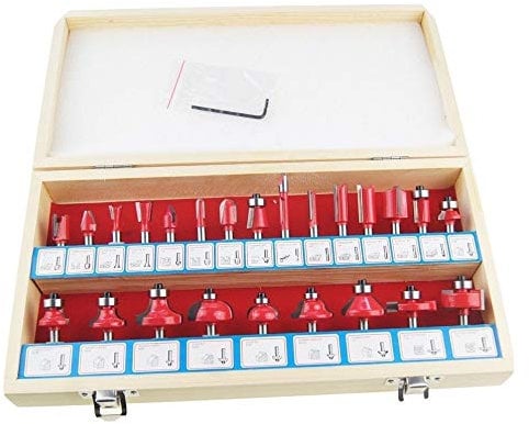 Router Bit Set, KATSU 24PC 1/4 Inch Shank Carbide Tipped Router Bits Set, Woodworking Milling Saw Cutter for Electric Router Trimmer in Wooden Box 133035