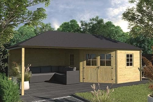 Gartenhaus/Blockhütte Pyramidendach 760 x 380 cm INKL. Dachschindeln Hochdruck-Imprägniert Fonteyn Eline