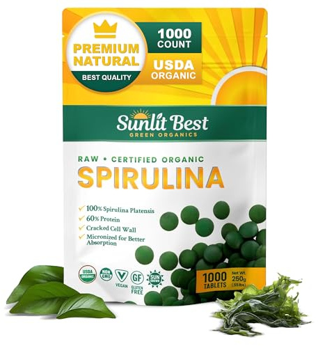 Sunlit Best Organic Spirulina Tablets, Pure Natural Superfood Pills 1000 CT