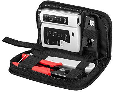 Goobay 97790 Werkzeug Set für Telefon und Netzwerk / Netzwerktester LAN Tester RJ45 - RJ11 - RJ12 - ISDN / Netzwerk Kabeltester LSA Auflegewerkzeug Abisolierzange Crimpzange