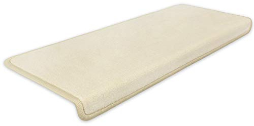 Metzker Stufenmatten Uni Hellbeige 18 Stück Rechteckig | Velourteppich von DAS TEPPICHWERK - Trittfläche ca. 65x24cm incl. Klebeband