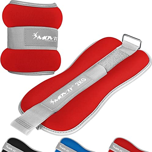 MOVIT® 2er Set Gewichtsmanschetten Neopren mit Reflektormaterial und Frottee-Einsatz Laufgewichte für Hand- und Fußgelenke 2x 2,0 kg rot