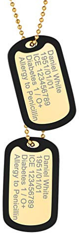 PROSTEEL personalisierten ID Dog Tags 2 Militärischen Erkennungsmarken mit Kugelkette und Silikon 18k vergoldet DIY Medical Alert Name Texte Gravur Herren Halskette für Vatertag Geburtstag