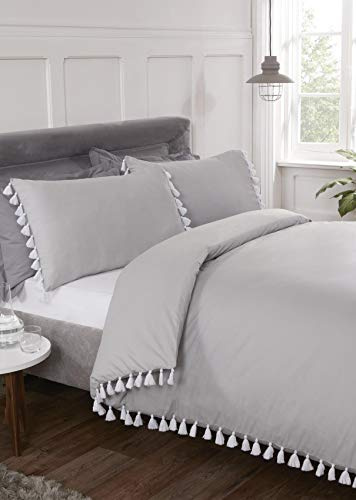 Rapport Grey Tassel King Duvet Cover Set Qulit Cover Bedding Set
