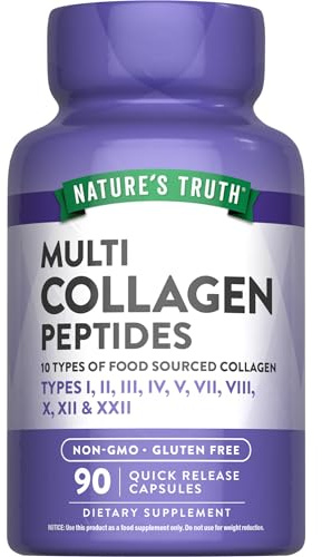 Multi Collagen Peptides, 90 Quick Release Capsules (500 mg per Capsule), Nature's Truth | 10 Types of Collagen | Keto Friendly,Non-GMO & Gluten Free Supplement