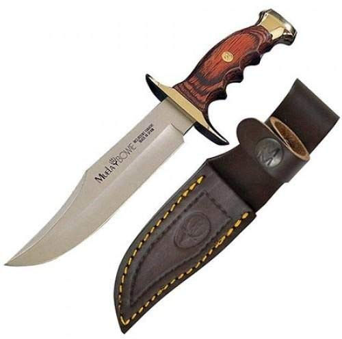 Muela Cuchillo de caza BW-18 con hoja de acero inoxidable ACX-380 de 18 cm y empuñadura de madera de coral para Caza, Pesca, Supervivencia y Bushcraft + Portabotellas de regalo