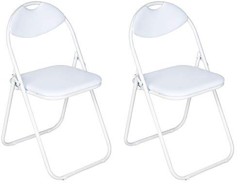 Nyxi White PVC Office Folding Chair |Set of 2|Metal Frame|Padded Fabric,PVC|