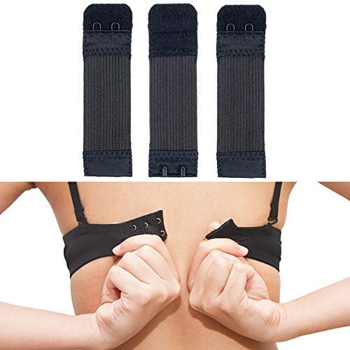 Bequeme BH Erweiterung, 3 Stück, Größe S mit Farbe Schwarz, 2er Haken Reihe, Büstenhalter Verlängerer, Büsten Verschluss Verlängerung, 2 x 2 Hook Bra Extender, 2x2 Hakenverlängerer Schwangerschaft