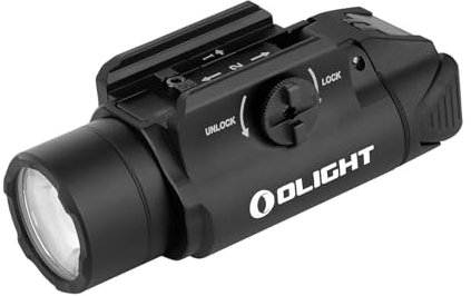 OLIGHT PL-3S Valkyrie Linterna Potente Táctica 200M 1000LM con Riel Ajustable Doble Engranaje para Caza Investigación Actividades Deportivas y Exteriores Compatible con Picatinny & Riel GL(Negro)