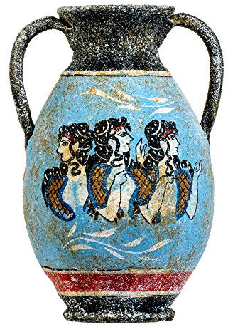 Beautifulgreekstatues - Vaso in Ceramica con Anfora Minoica Greca, Fatto A Mano, con Affresco di Donna, Colore: Blu