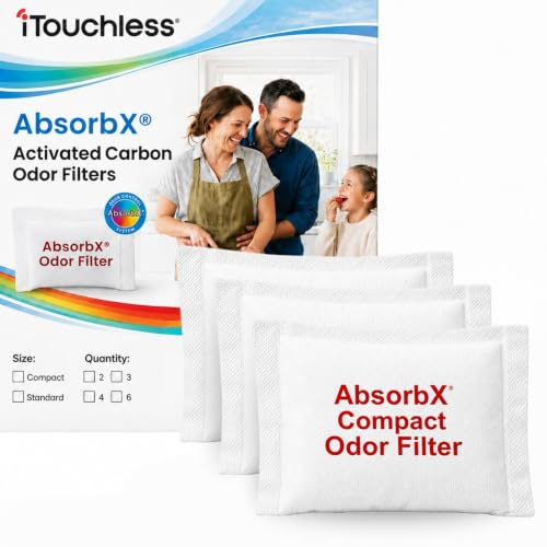 iTouchless 3-Pack AbsorbX Odor Bathroom, Trash Can Compact Filters, 4 x 3 x 1
