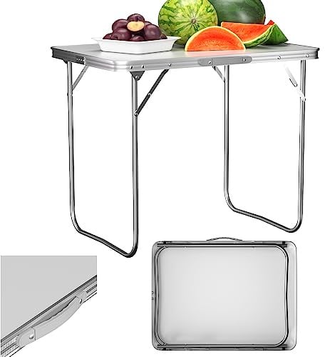 Aluminium-Klapptisch, Campingtisch, tragbarer Klapptisch mit Griff, Picknicktisch, verstellbar, leicht, faltbar, für Spielparty, Garten, Bock, Innen- und Außenbereich, 80 x 60 x 69 cm, Weiß