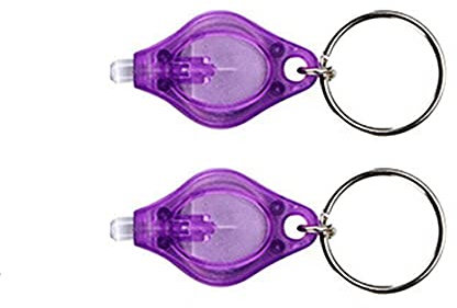 tooloflife Lot de 2 mini porte-clés LED lampe torche rayons porte-clés lumières passeport ID détecteur de monnaie avec piles bouton (41 x 23,5 x 9 mm), violet