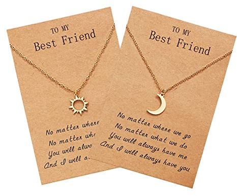 Sucanra Best Friend Necklace for 2, Sun and Moon Matching Friendship Necklace Jewelry Gifts for BFF Sisters Girls (Gold)