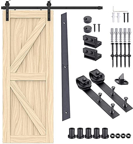 200CM Rail De Porte Coulissante, Kit Rail Pour Porte Suspendue, Kit De Rail Hardware Porte Coulissante, Système De Porte Avec Roulettes Et Rail(6.5FT)