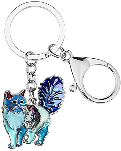 WEVENI Porte-clés en alliage émaillé en forme de chat mignon pour femmes et filles avec breloque pour sac, voiture et téléphone (bleu), bleu, 35mm x 30mm
