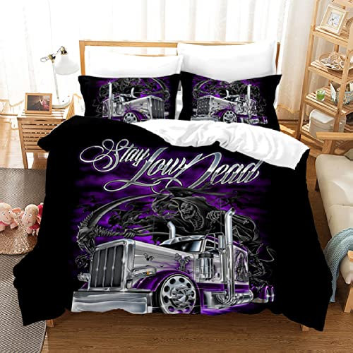 JWFGTT LKW-Auto Bettbezug Set 3 Teilig Pickup-Trucks Bettwäsche Set Kinder Jungs Teenager 3D gedruckte Bettbezug Set mit Reißverschluss Mikrofaser Ultraweiche Hypoallergene Bettbezug 135x200cm