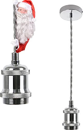 ZMH E27 Lampenaufhängung Vintage Schnurpendel - Retro Lampenfassung Chrom Hängefassung mit 1,3M Kabel Pendelleuchte 1 Flammig Industrial mit Baldachin Deckenbefestigung für Esszimmer, Bar, Cafe …