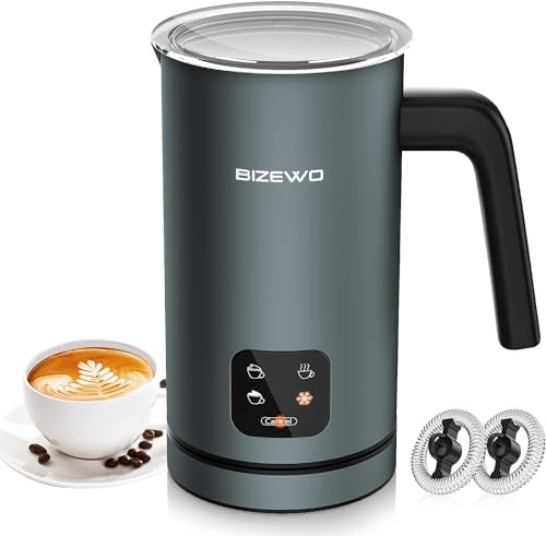 Espumador para café, espumador de leche, 4 en 1 automático de leche caliente y fría, vaporizador de leche BIZEWO de acero inoxidable para latte, capuchinos, macchiato, leche de chocolate caliente con