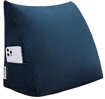 VERCART Rückenkissen Bett Rückenlehne Keilkissen Kopfteil Gepolstert Lesekissen Wandkissen Lendenkissen für Couch, Groß Sofakissen Kopfkissen Stützkissen Nackenkissen Samt Bezug Tiefes Blau 45cm