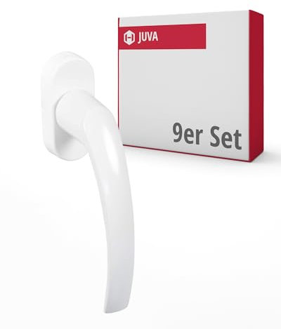 JUVA Window Handle White | Pack of 9 | Patio Door Handle Aluminium on Oval Rosette | Tilt Grid Olive without Lock Cylinder | Balcony Door Handle for Windows and Patio Door | Door Handle Balcony Door