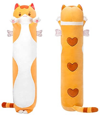 Mewaii Stofftiere Katzen Orange 90CM Plüsch Kissen Lang Kätzchen Plüschtier Ausgestopftes Tier Spielzeug Kuschelkissen Geschenk Plüschkissen über 3 Jahren