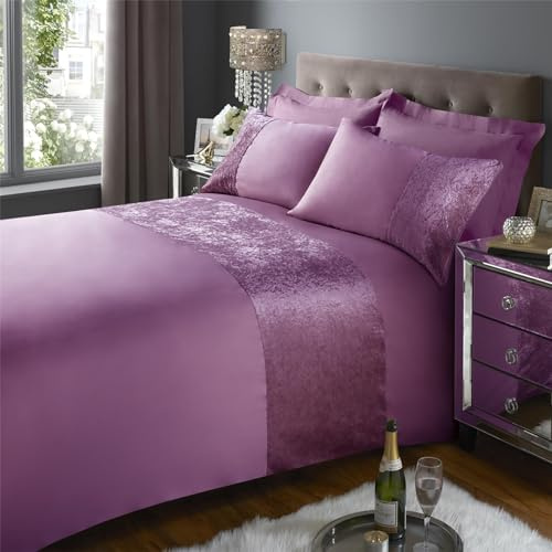 Soft Micro Polyester Bed Set with Crushed Velvet Band Durable Duvet Cover Set Shape-Retaining [Double, Pink]
