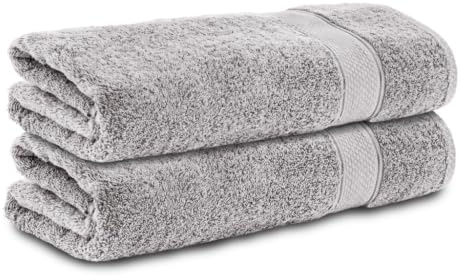 Komfortec 2er Set Duschtücher, 70x140cm Größe, Doppelpack,%100 Baumwolle, Handtücher, Frottee, Weich, Saugstark, Silber