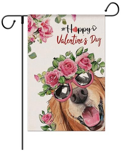 Valentinstag Hund Gartenflagge Love And Kisses Golden Retriever Rot Pink Love Heart Hochzeit Jahrestag Banner Vertikal Doppelseitig 31,8 x 45,7 cm Frühling Bauernhaus Urlaub Außendekorationen