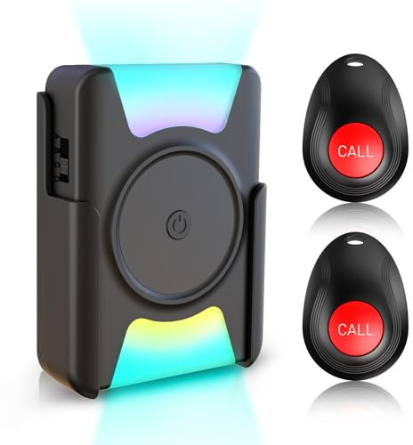 CallToU Personal Alarms for Elderly Wireless Caregiver Pager 2 Waterproof Low Battery Alert Call Bell Nurse Call System 1 Vibrating Colorful Flashing Receiver at Home, (CC21 2-1 BT007)