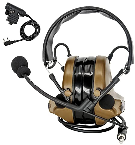 Heatangel Tactical Headset with gel orets sound pickup Hearing Defender avec Ken PTT 2 Pin pour Airsoft Sports (Coyote Brown)